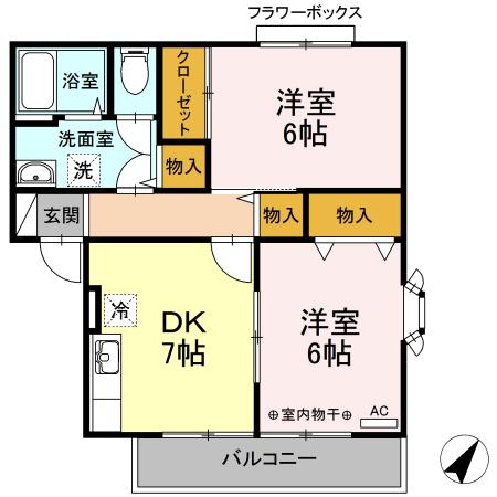 ガーデンヒル(2DK/2階)の間取り写真
