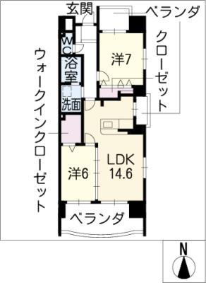 中日マンション第三上飯田(2LDK/1階)の間取り写真