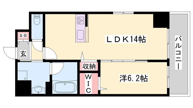 ル・シエル呉服町(1LDK/2階)の間取り写真