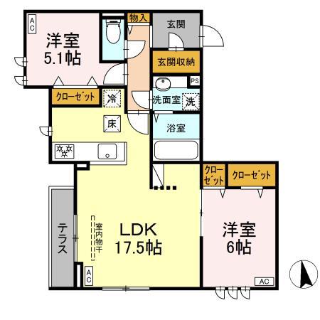 コルザ・フィオーレ(2LDK/1階)の間取り写真