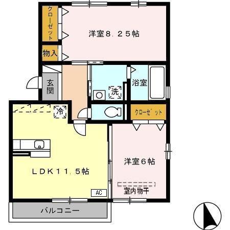 ラフィネ・小田(2LDK/3階)の間取り写真