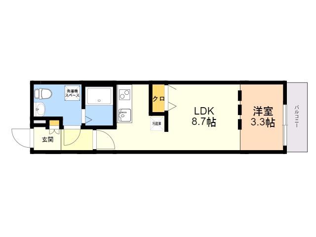 QUADOR西新城西(1LDK/2階)の間取り写真