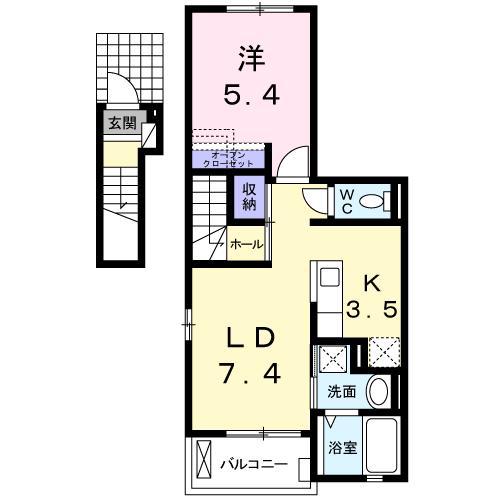 イルミナーレB(1LDK/2階)の間取り写真