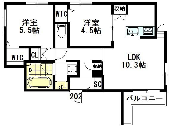 CLAIR MAISON KUGAYAMA(2LDK/2階)の間取り写真
