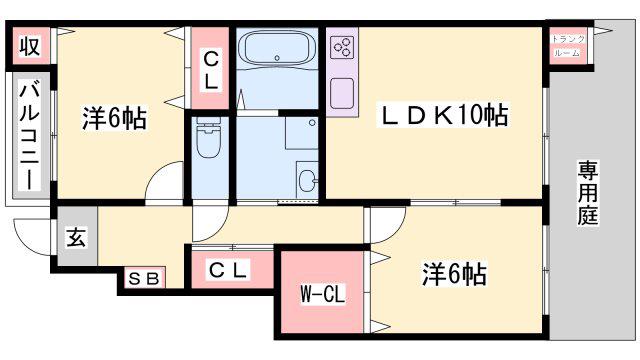 スカイルーム Ⅰ(2LDK/1階)の間取り写真