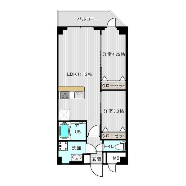 ジェノヴィア六町(2LDK/1階)の間取り写真