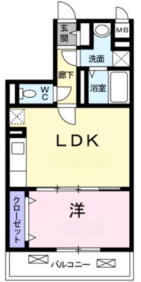 クレイオ三田(1LDK/1階)の間取り写真