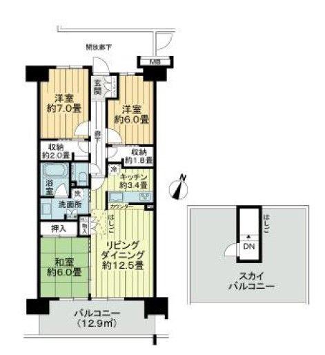 ザ・レジデンス千葉ニュータウン中央壱番館(3LDK/13階)の間取り写真