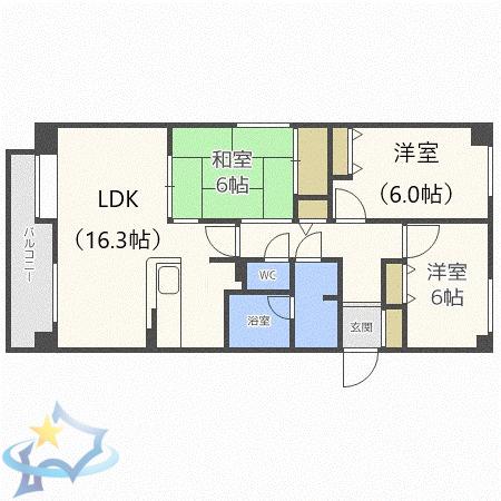 MANSION KURODA南8条(3LDK/1階)の間取り写真