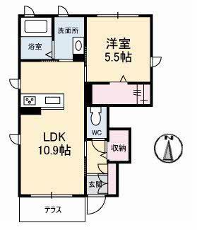 ワサンタ C棟(1LDK/1階)の間取り写真