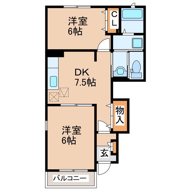 エスポワールI・II(2DK/1階)の間取り写真