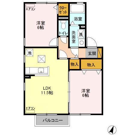 グランシャリオ B棟(2LDK/1階)の間取り写真