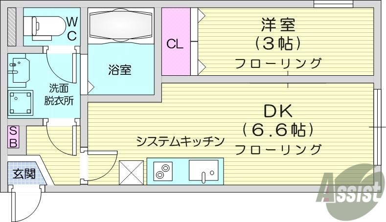 カーサミーア仙台Ⅰ(1DK/1階)の間取り写真