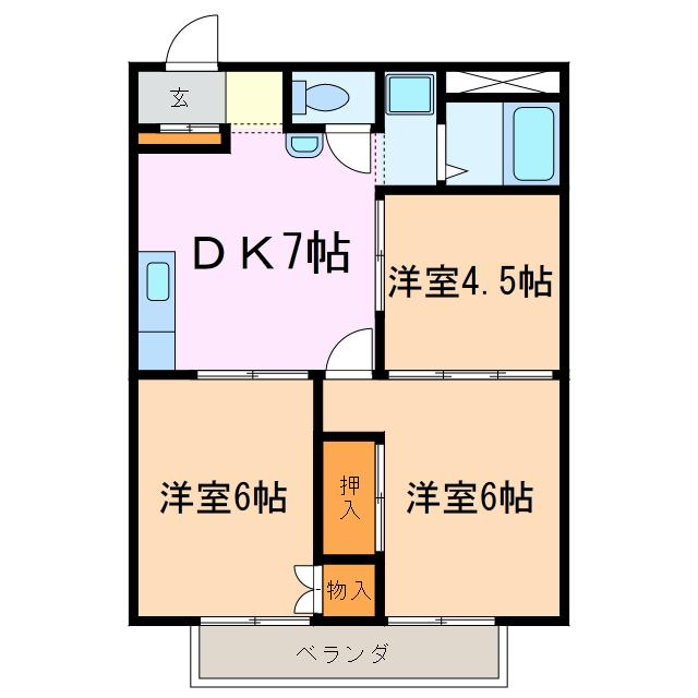 コーポラスタウン白鳥C棟・D棟(3DK/1階)の間取り写真