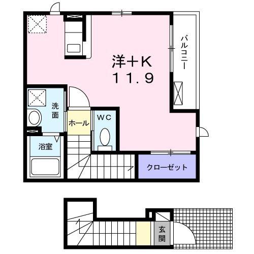 ヴァンヴェール(1K/2階)の間取り写真