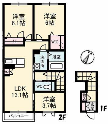 ブルーシエルC棟(2SLDK/2階)の間取り写真