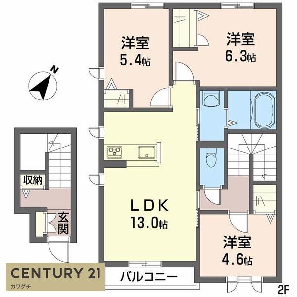 シャーメゾン中野開作A(3LDK/2階)の間取り写真