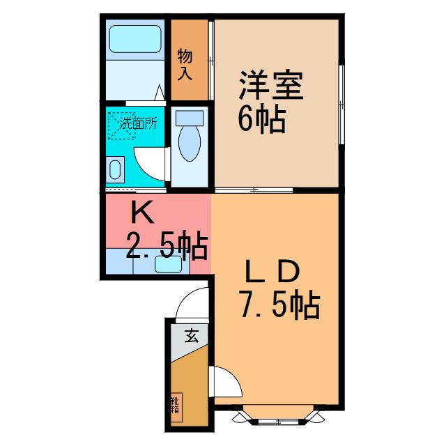 ミワハイツ3(1LDK/2階)の間取り写真