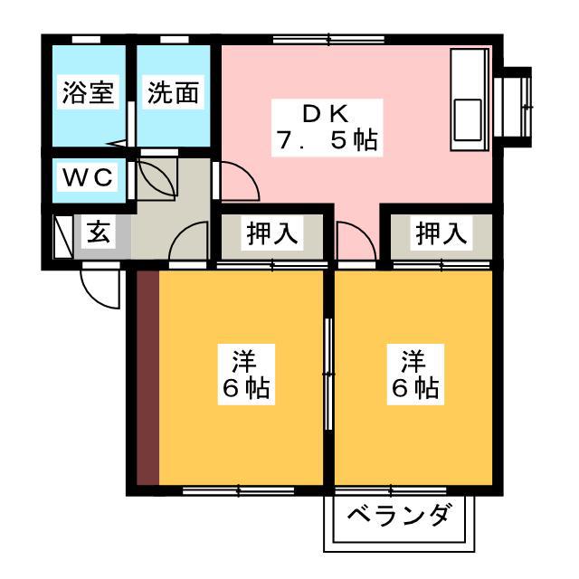 パープルタウン W(2DK/1階)の間取り写真