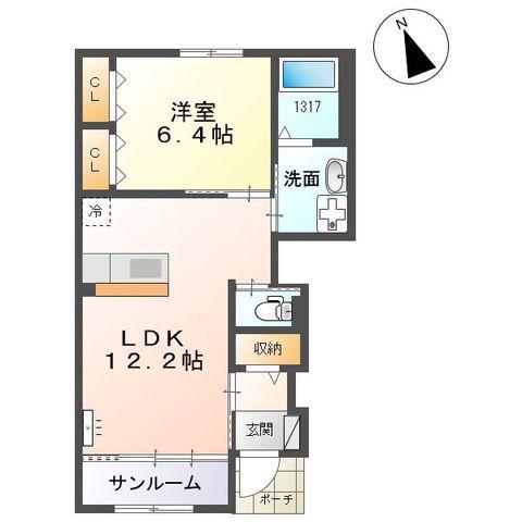 フォレットB(1LDK/1階)の間取り写真