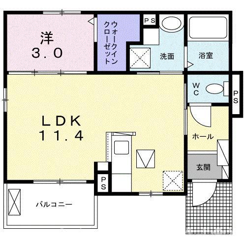 プルミエール・メゾン II(1LDK/1階)の間取り写真
