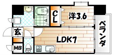 ERIOS COURT 香春口(1DK/7階)の間取り写真