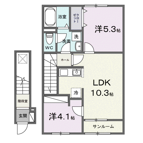 カーサヴィゴ鴨方(2LDK/2階)の間取り写真