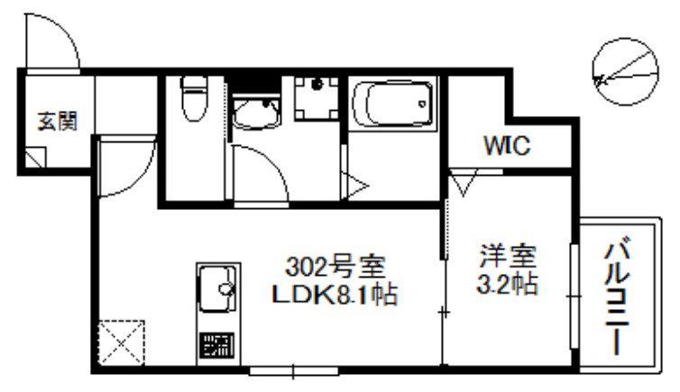 エンハンス下山門(1LDK/3階)の間取り写真