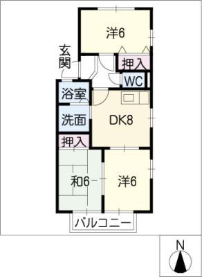 リトルレイク(3DK/2階)の間取り写真
