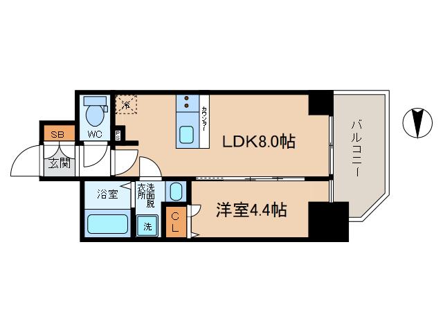 プレサンス北浜オリジン(1LDK/3階)の間取り写真