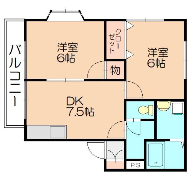 リバーシティー片峰C棟(2DK/2階)の間取り写真