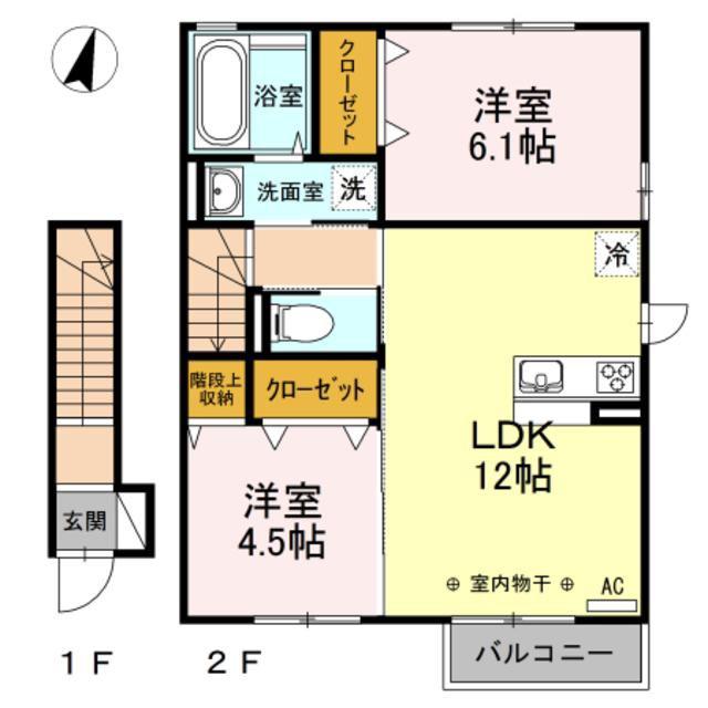 ディールーム上菅田(2LDK/2階)の間取り写真