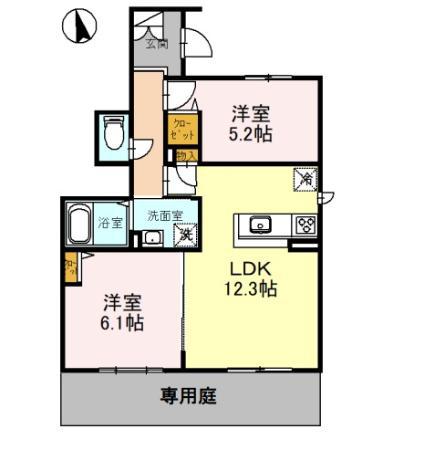 サンクイール A棟(2LDK/1階)の間取り写真