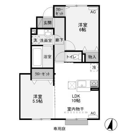 カーサ・コンフォルト(2LDK/1階)の間取り写真
