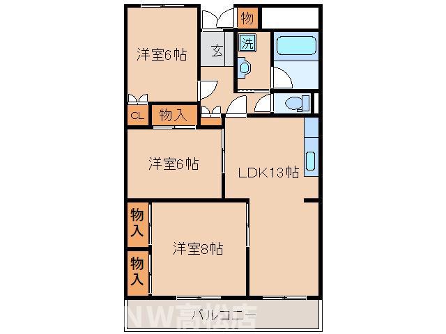 ロイヤルハイツ茜(3LDK/6階)の間取り写真