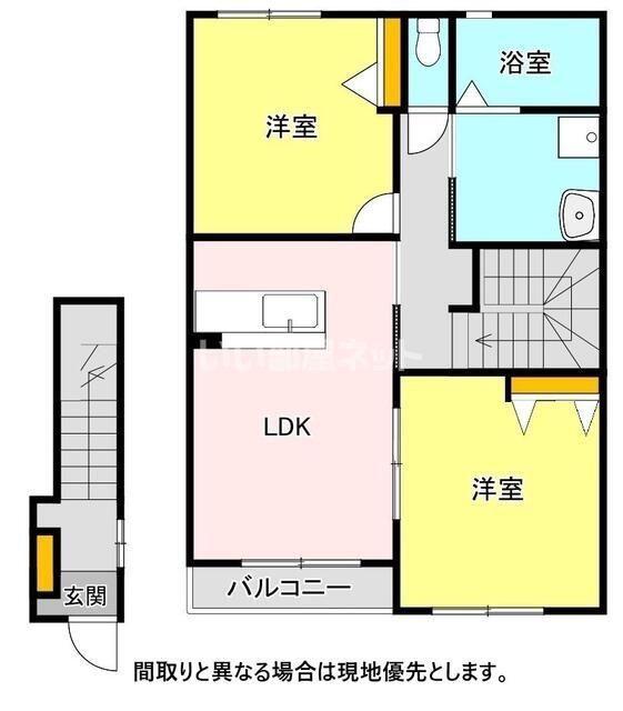 エアリー・ミニヨンA(2LDK/2階)の間取り写真