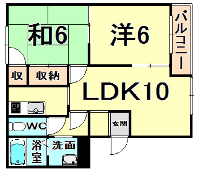 ウインズ園田 西棟(2LDK/2階)の間取り写真