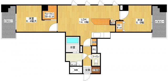 ロイヤルハイツ床田(2LDK/5階)の間取り写真