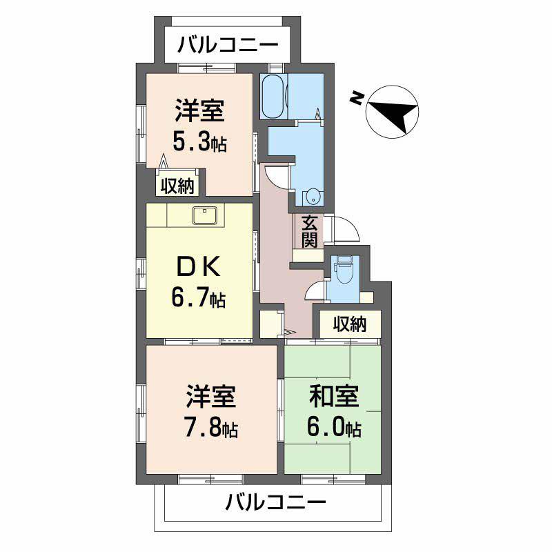 リベルテK.K(3DK/3階)の間取り写真