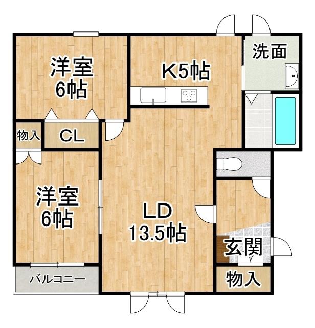 ＪＲ根室本線 柏林台駅 徒歩36分 3階建 築13年(2LDK/3階)の間取り写真