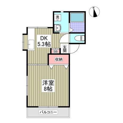 キセハイツ(1DK/2階)の間取り写真