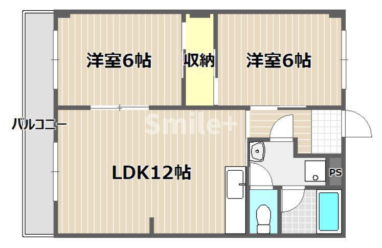 虫明第二マンション(2LDK/1階)の間取り写真