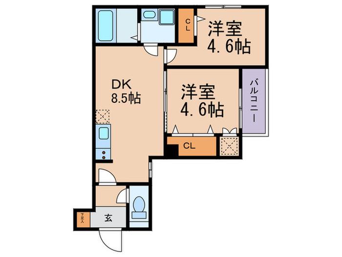 F MIRAI 昭和町(2DK/2階)の間取り写真