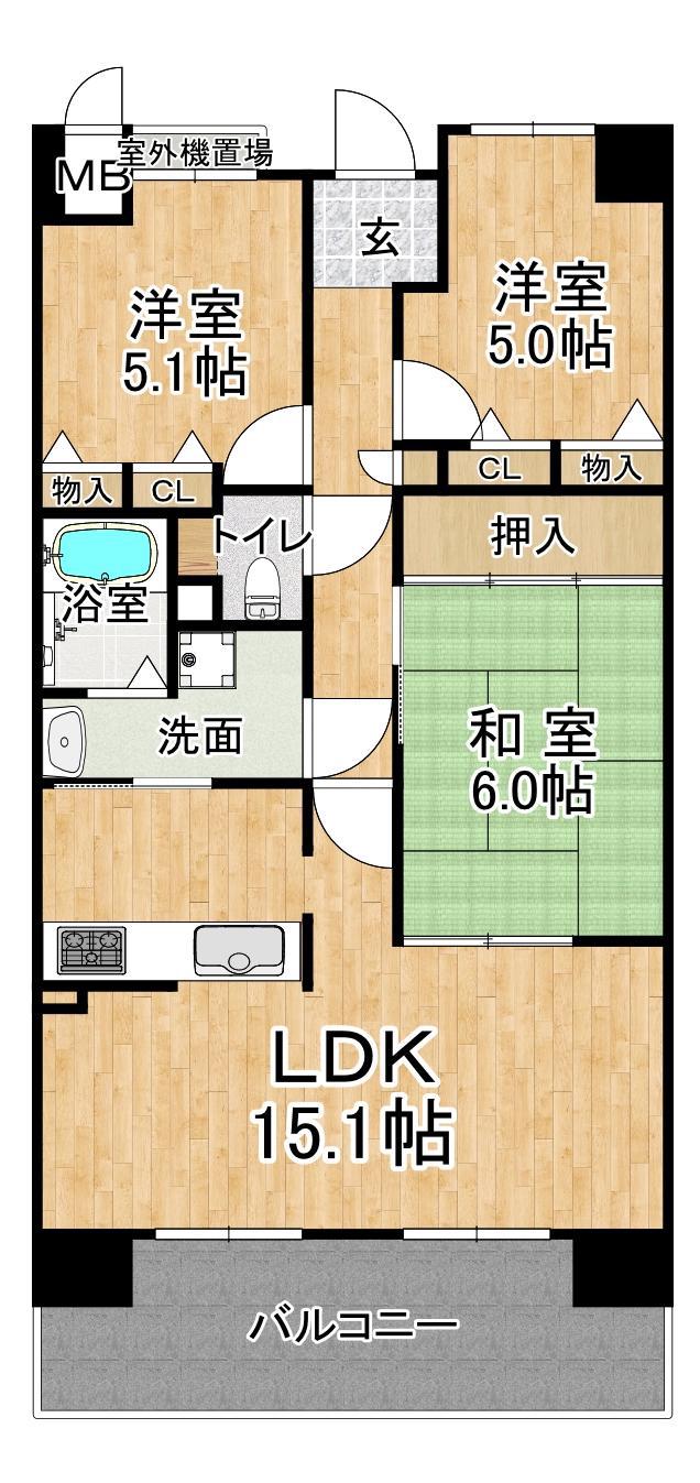 ウエストコート8番街2番館(3LDK/11階)の間取り写真