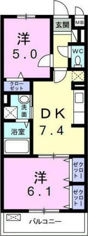 アンジュ新百合ヶ丘(2DK/5階)の間取り写真