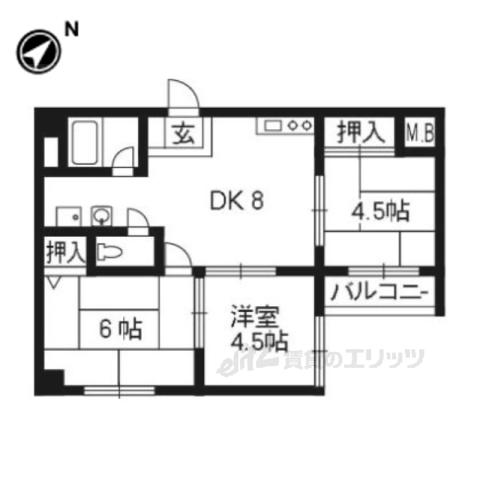ヴィエント北花山(3DK/4階)の間取り写真