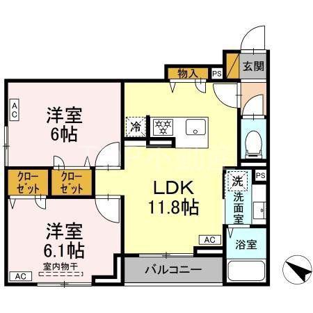 D-ROOM新宿I-A(2LDK/1階)の間取り写真