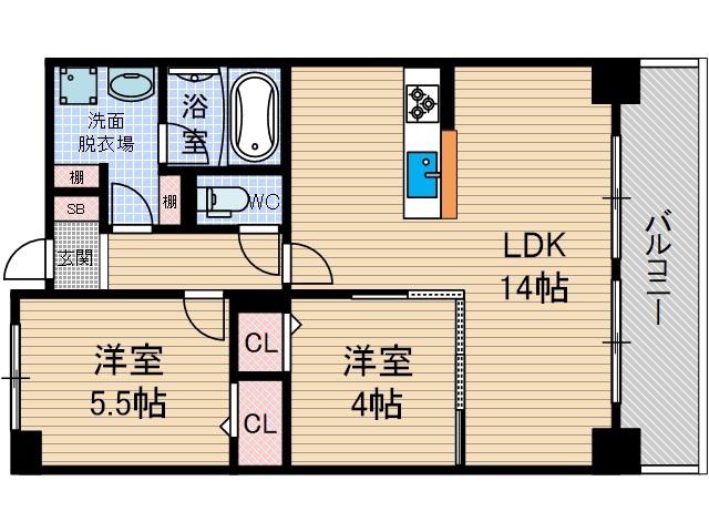 ルヴェール高槻(2LDK/4階)の間取り写真