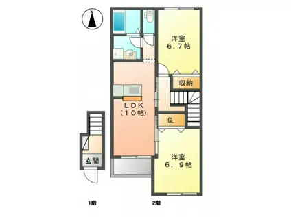 カサ・フェンテ(2LDK/2階)の間取り写真