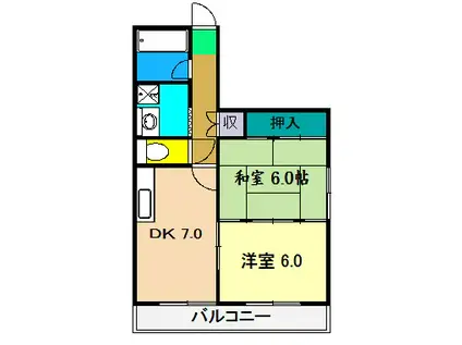 山崎ハイツ(2DK/5階)の間取り写真